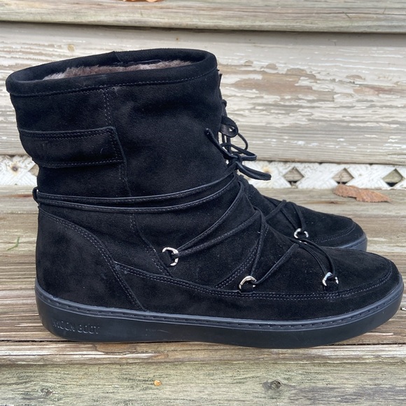 NWOB Tecnica Moon Boot Pulse Mid Black Nubuck Leather Snow Boots Women's Size 10 - Picture 2 of 15